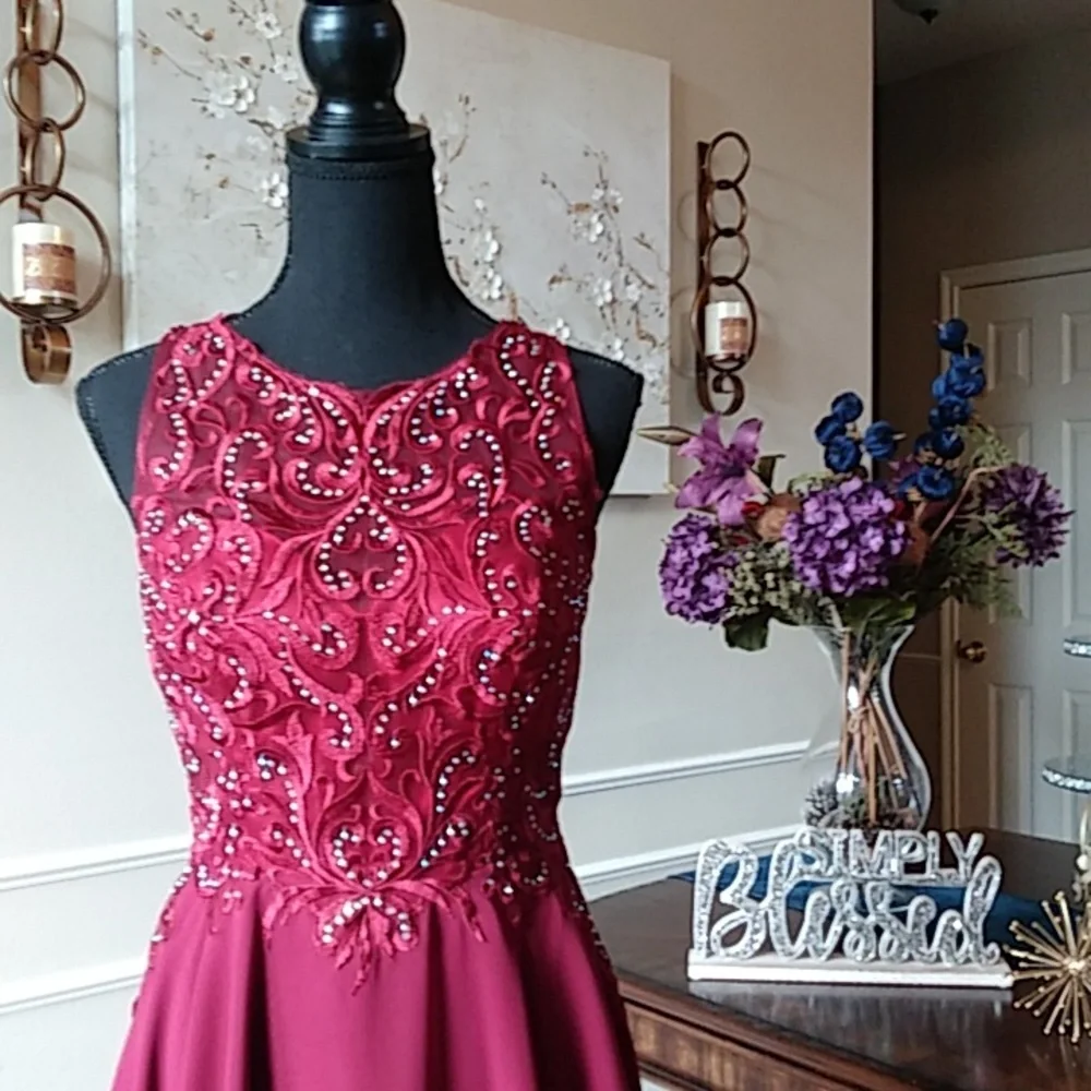 Eureka Fashion Embellished Chiffon A-line Cocktail Mini Dress. Size M - Picture 8 of 17